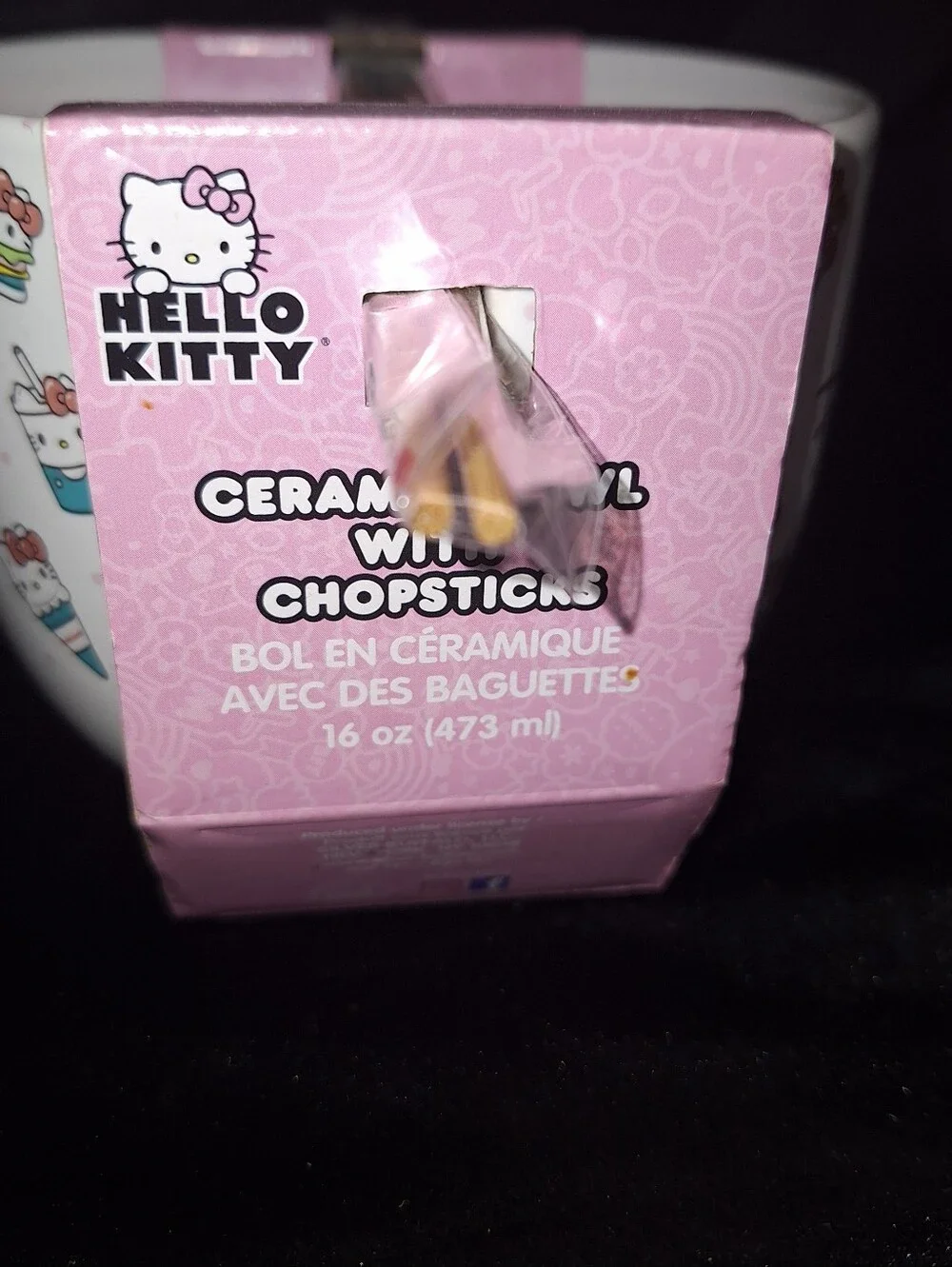 Sanrio Hello Kitty Ceramic Bowl with Pink Bow and Blue Chopsticks
